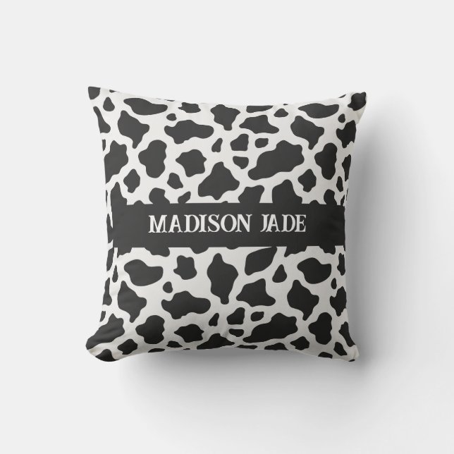Cow Print Monogram Minimal Animal Print Cushion (Front)