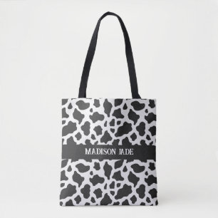 Cow Print Monogram Minimal Animal Print Tote Bag