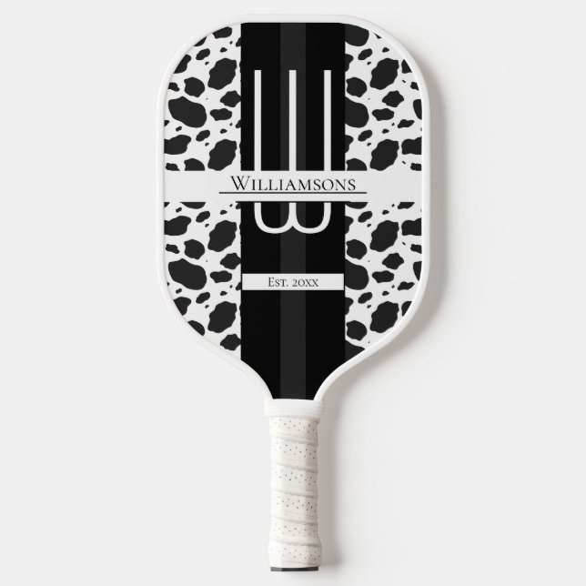 Cow Print Monogram Pickleball Paddle (Front)