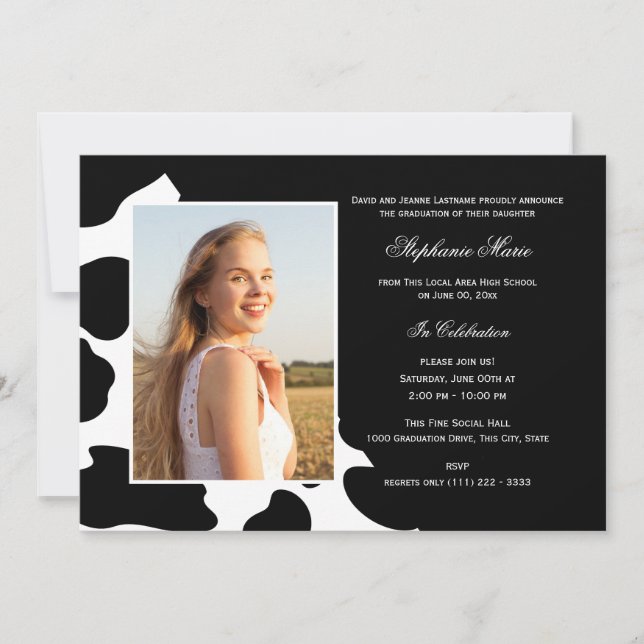 Cow Print Multi Photo Graduation Invitation (Front)