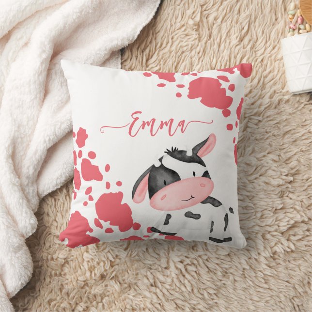 Cow print nursery pink pattern personalised name cushion (Blanket)