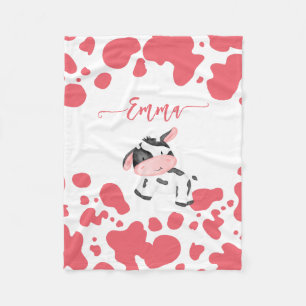 Cow print nursery pink pattern personalized name fleece blanket