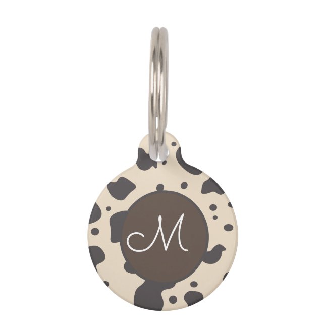 Cow Print Pattern Beige Paw   Pet Tag (Front)