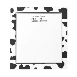 Cow Print Pattern Black and White Personalised Notepad