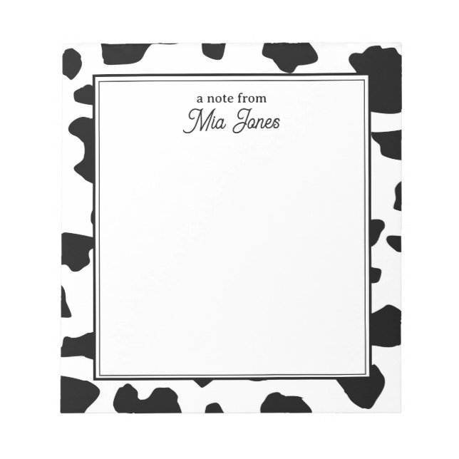 Cow Print Pattern Black and White Personalised Notepad (Front)