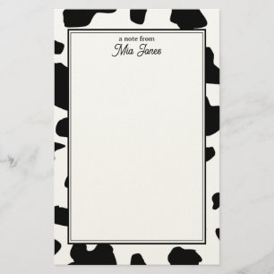 Cow Print Pattern Black and White Personalised Stationery