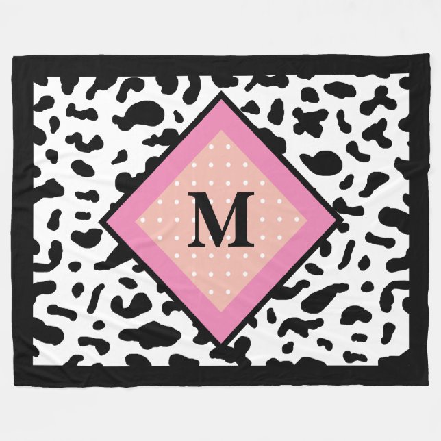 Cow-Print Pattern Monogram Fleece Blanket (Front (Horizontal))