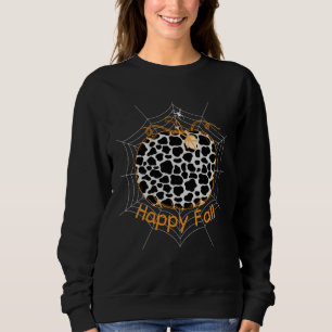 Cow Print Pattern Pumpkin Spider Halloween Happy F Sweatshirt