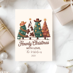 Cow Print Plaid Western Cowgirl Christmas Holiday Card