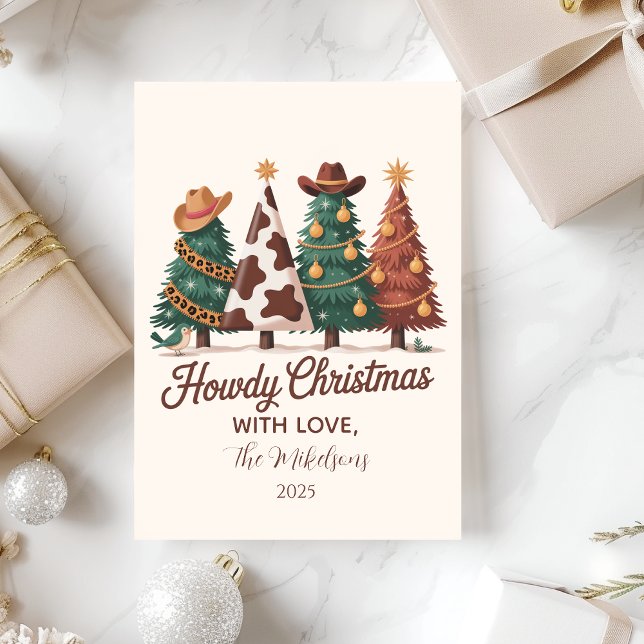 Cow Print Plaid Western Cowgirl Christmas Holiday Card (Creator Uploaded)