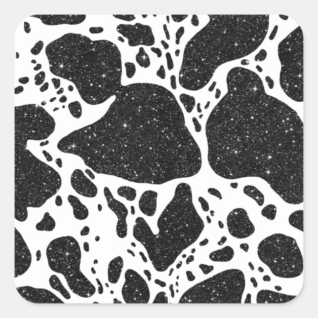 Cow Print With Glitter Square Sticker (Front)