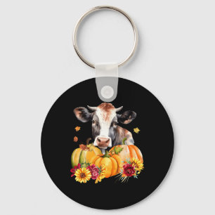 Cow Pumpkin Flower Auutmn Fall Farm Animal Thanksg Key Ring