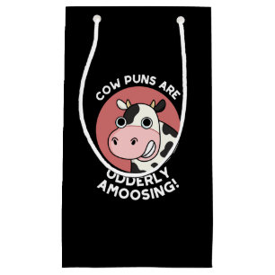 Cow Puns Udderly Amoosing Funny Animal Pun Dark BG Small Gift Bag