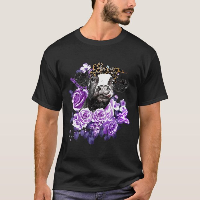 Cow Purple Flowers-Cow Lovers T-Shirt (Front)
