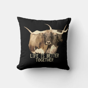 cow quote decor life is better together sepia tone cushion