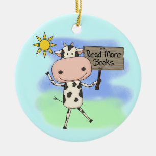 Cow Read More Books Ceramic Tree Decoration