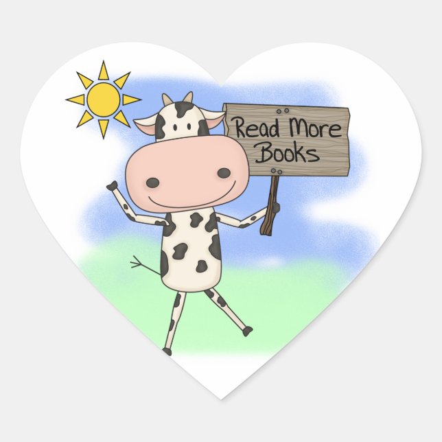 Cow Read More Books Heart Sticker (Front)
