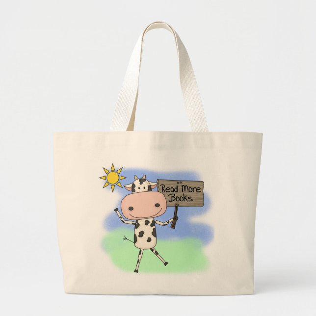 Cow Read More Books Large Tote Bag (Front)