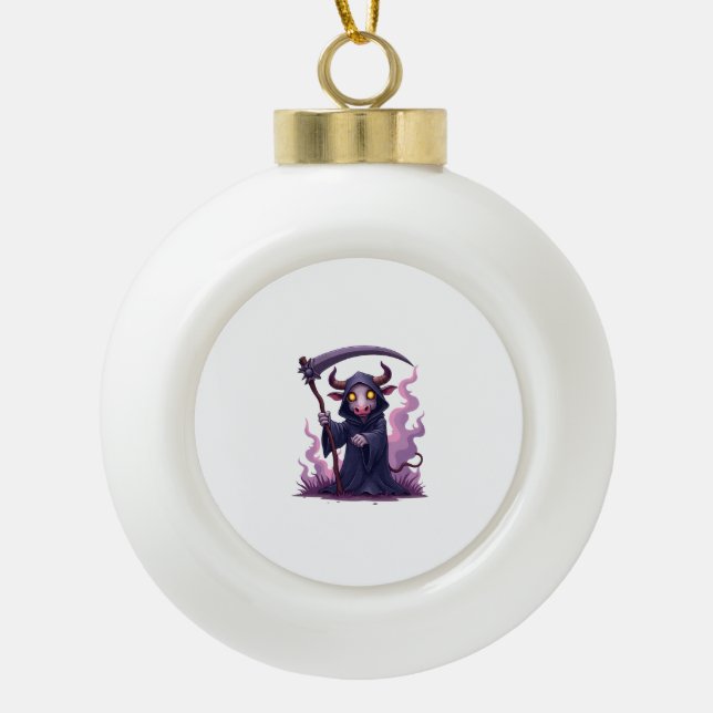 Cow Reaper Ceramic Ball Christmas Ornament (Front)