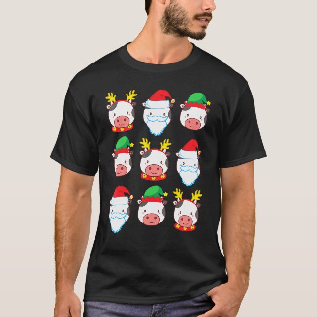 Cow Reindeer Elf Santa Claus Costume Merry Christm T-Shirt (Front)