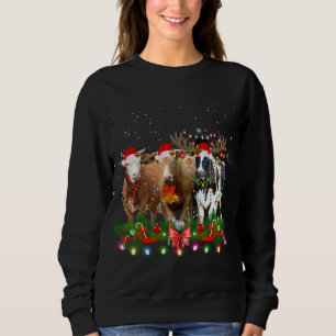 Cow Reindeer Hat Santa Christmas Light Funny Cow C Sweatshirt