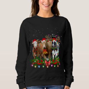 Cow Reindeer Hat Santa Christmas Light Funny Cow C Sweatshirt
