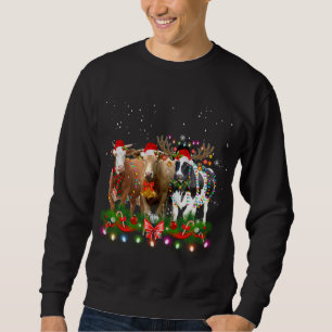 Cow Reindeer Hat Santa Christmas Light Funny Cow C Sweatshirt