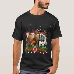 Cow Reindeer Hat Santa Christmas Light Funny Cow C T-Shirt