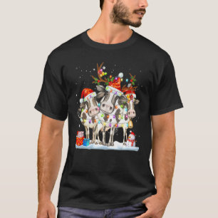 Cow Reindeer Hat Santa Christmas Lights  Cow Chris T-Shirt