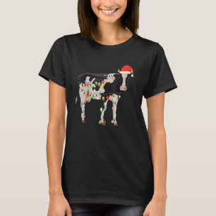 Cow Reindeer Hat Santa Christmas Lights Cow Christ T-Shirt