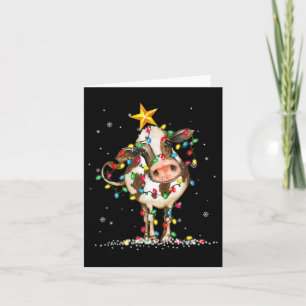 Cow Reindeer Hat Santa Christmas Lights Fun Cow Ch Card