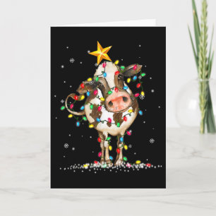 Cow Reindeer Hat Santa Christmas Lights Fun Cow Ch Card