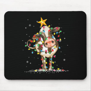 Cow Reindeer Hat Santa Christmas Lights Fun Cow Ch Mouse Pad