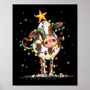 Cow Reindeer Hat Santa Christmas Lights Fun Cow Ch Poster