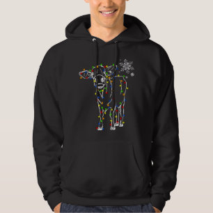 Cow Reindeer Hat Santa Christmas Lights Funny Cow Hoodie