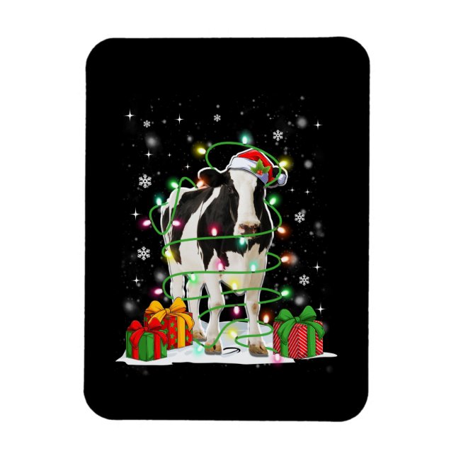 Cow Reindeer Hat Santa Christmas Lights Funny Cow Magnet (Vertical)