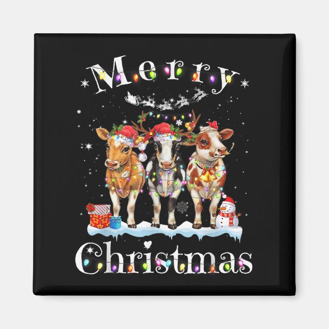 Cow Reindeer Hat Santa Christmas Lights Funny Cow  Magnet (Front)