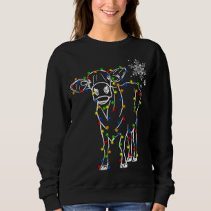 Cow Reindeer Hat Santa Christmas Lights Funny Cow  Sweatshirt