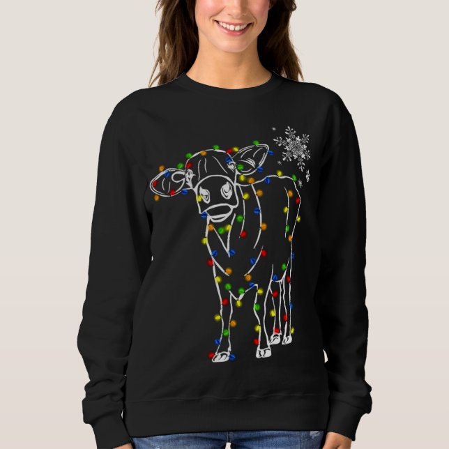 Cow Reindeer Hat Santa Christmas Lights Funny Cow  Sweatshirt (Front)