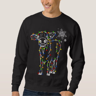 Cow Reindeer Hat Santa Christmas Lights Funny Cow Sweatshirt