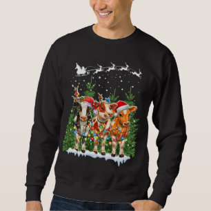 Cow Reindeer Hat Santa Christmas Lights Funny Xmas Sweatshirt