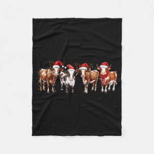 Cow Reindeer Santa Hat Christmas Light Funny Cows  Fleece Blanket