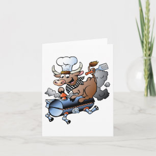 Cow Riding A BBQ Note Cards