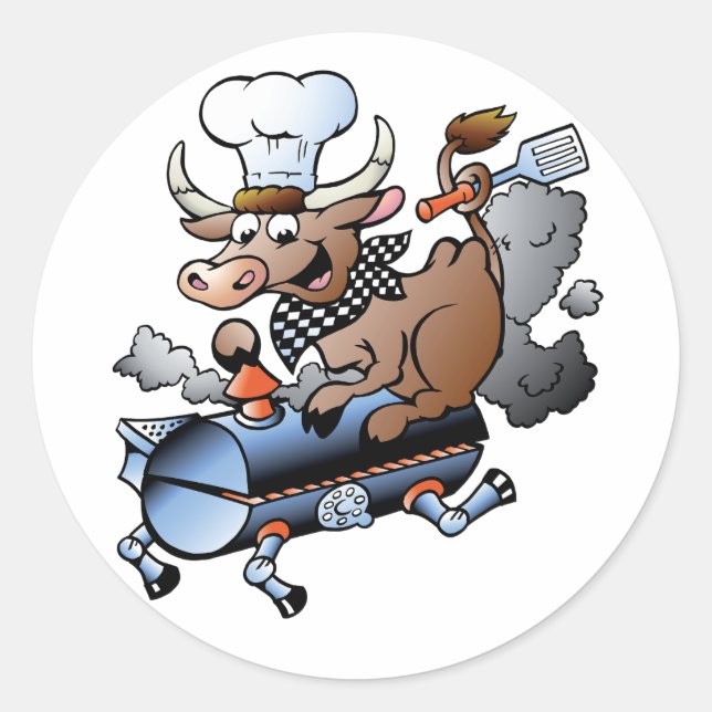 Cow Riding A BBQ Stickers (Front)