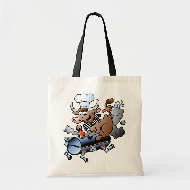 Cow Riding A BBQ Tote Bag (Front)