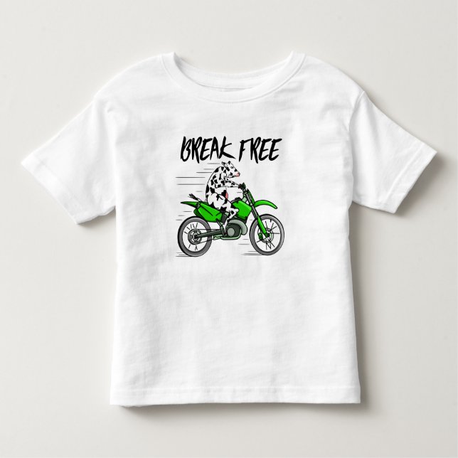 Cow riding a green motor cross bike toddler T-Shirt (Front)