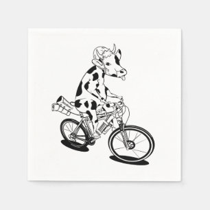 Cow riding a mountain bike napkin