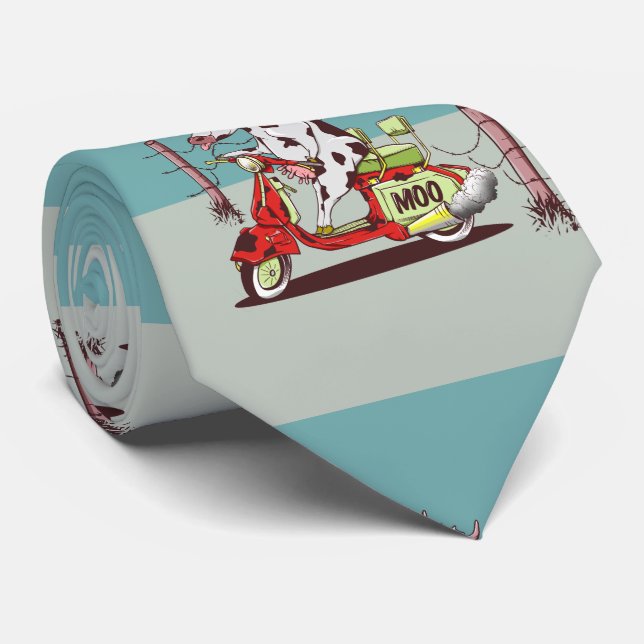 Cow riding a retro moped tie (Rolled)