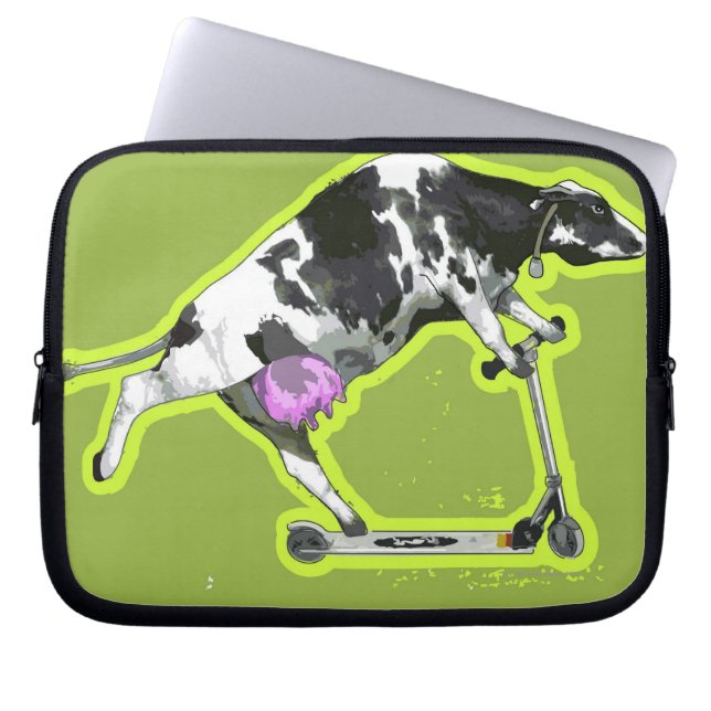 Cow Riding a Scooter Laptop Sleeve (Front)