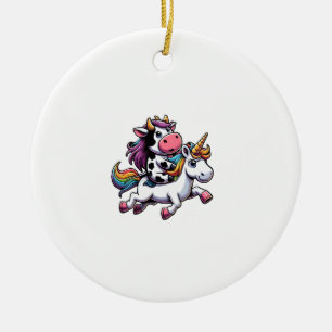 Cow Riding Unicorn Boys Girls Men Women Kids Teens Ceramic Ornament